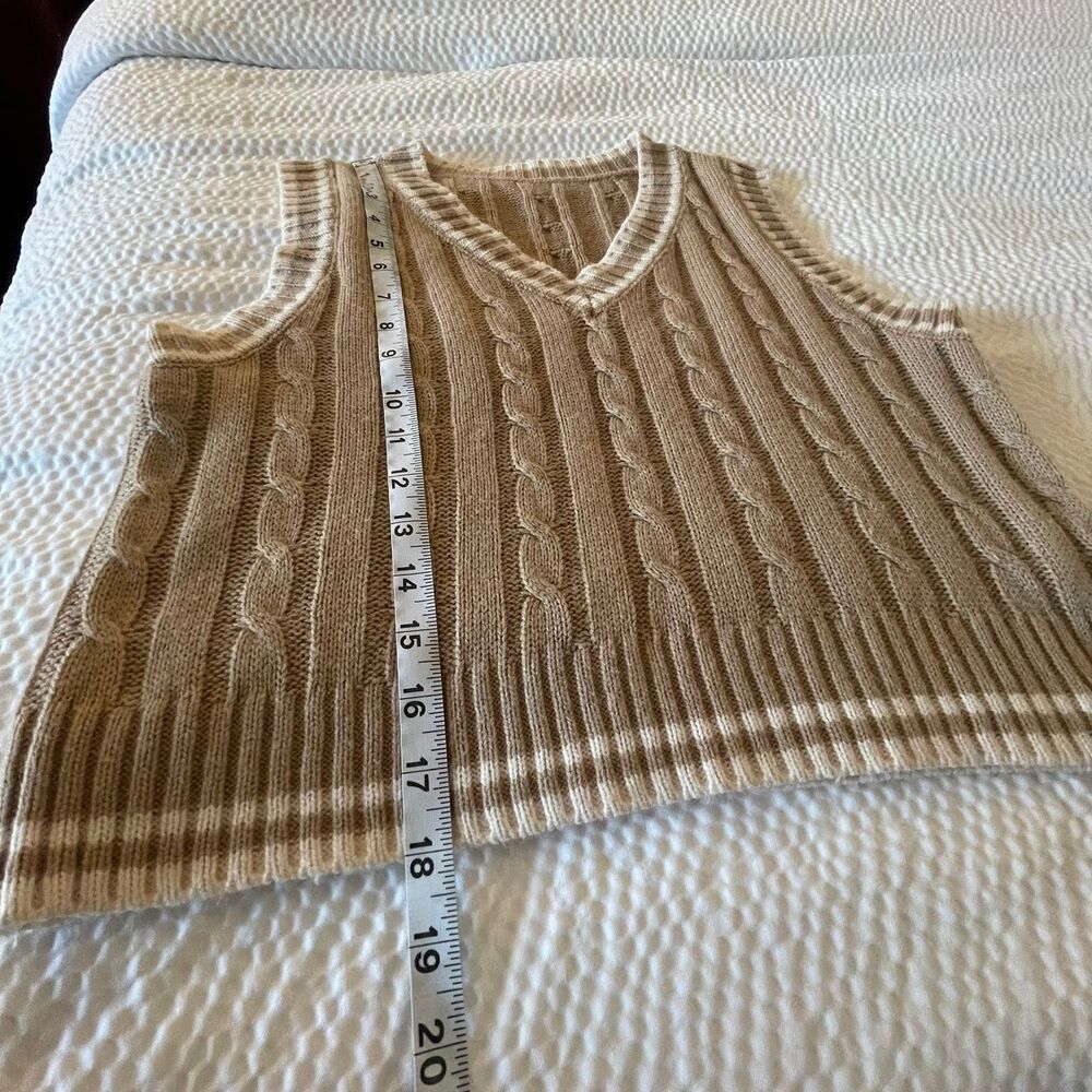 Women's Beige Cable-knit Vest V-neck Acrylic tank Top Sweater Size M - Picture 6 of 6